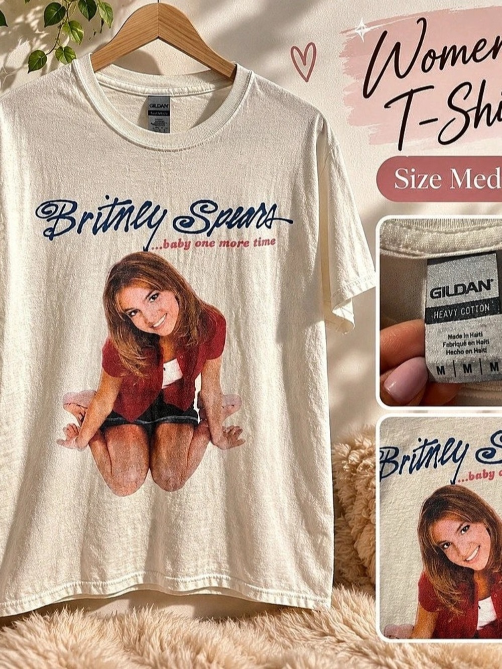 GILDAN Britney Spears Baby One More Time Graphic Tee Cream Medium